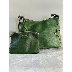 XXI Secolo for Suarez Women Green Pebbled Leather Shoulder Bag Italy + Pouch